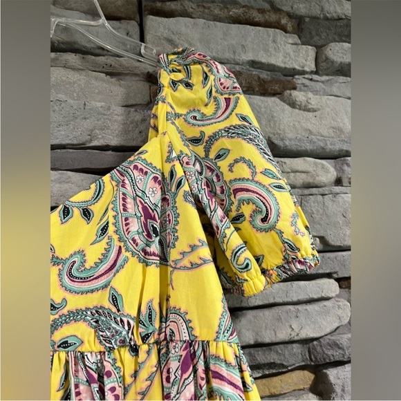Zara blogger yellow paisley printed puff sleeve maxi dress peasant smock - Picture 8 of 13